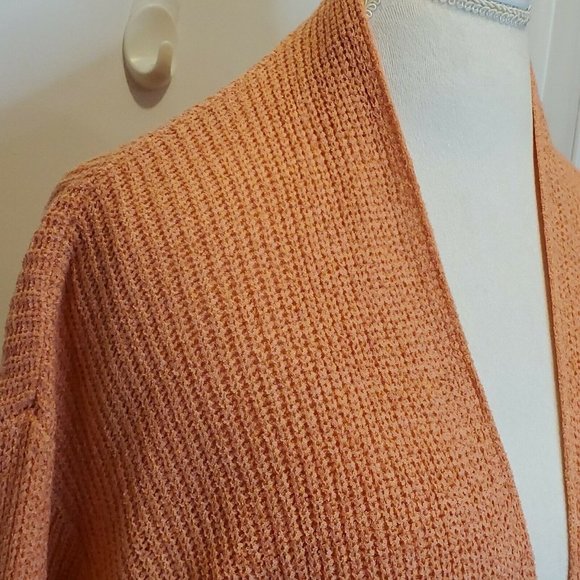 Anthropologie Knit Coral Pink Orange Knit Cardigan Sweater Oversized Open Front - Picture 5 of 8